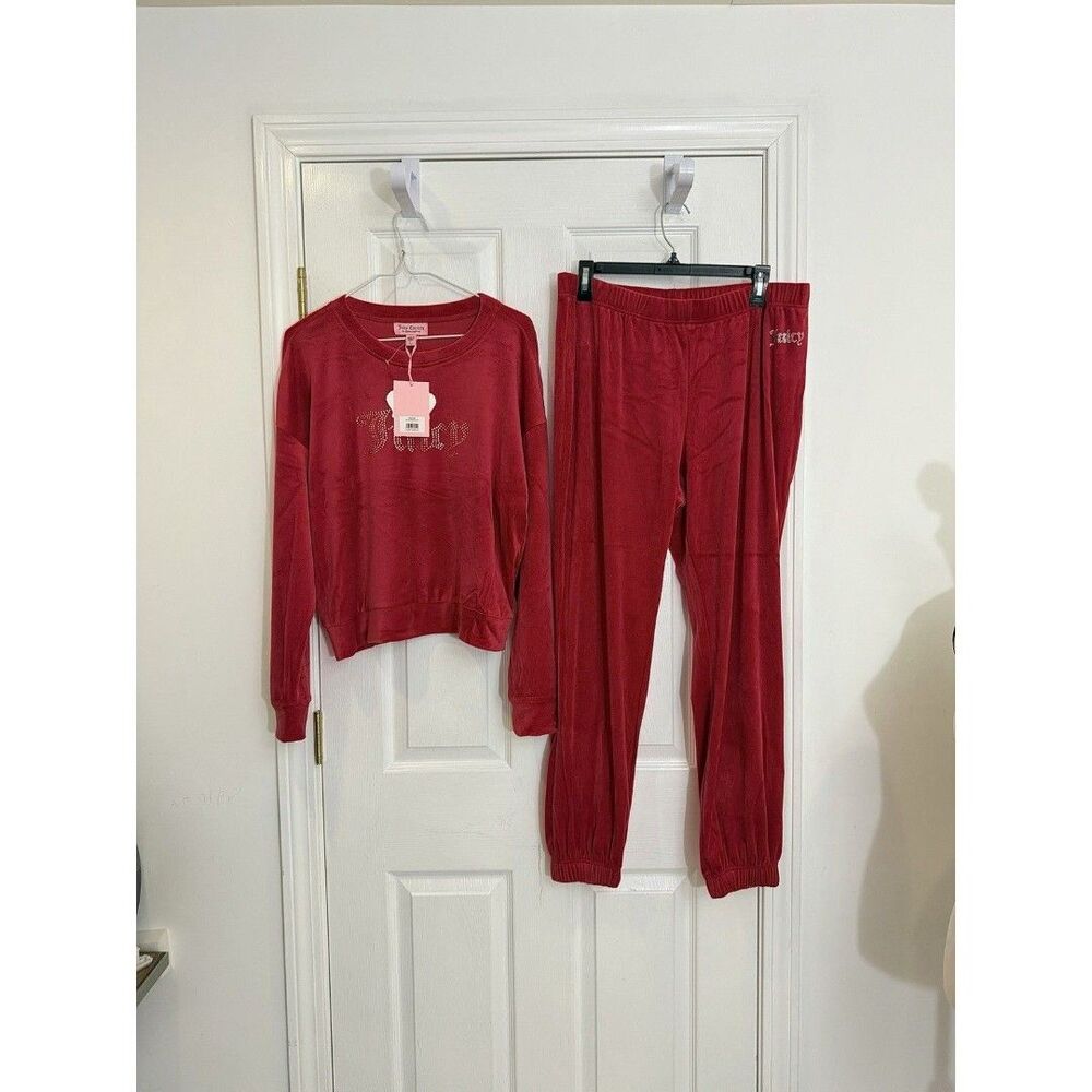 NWT Juicy Couture Big Bling Velour Tracksuit Set in Coco Red - Picture 7 of 11